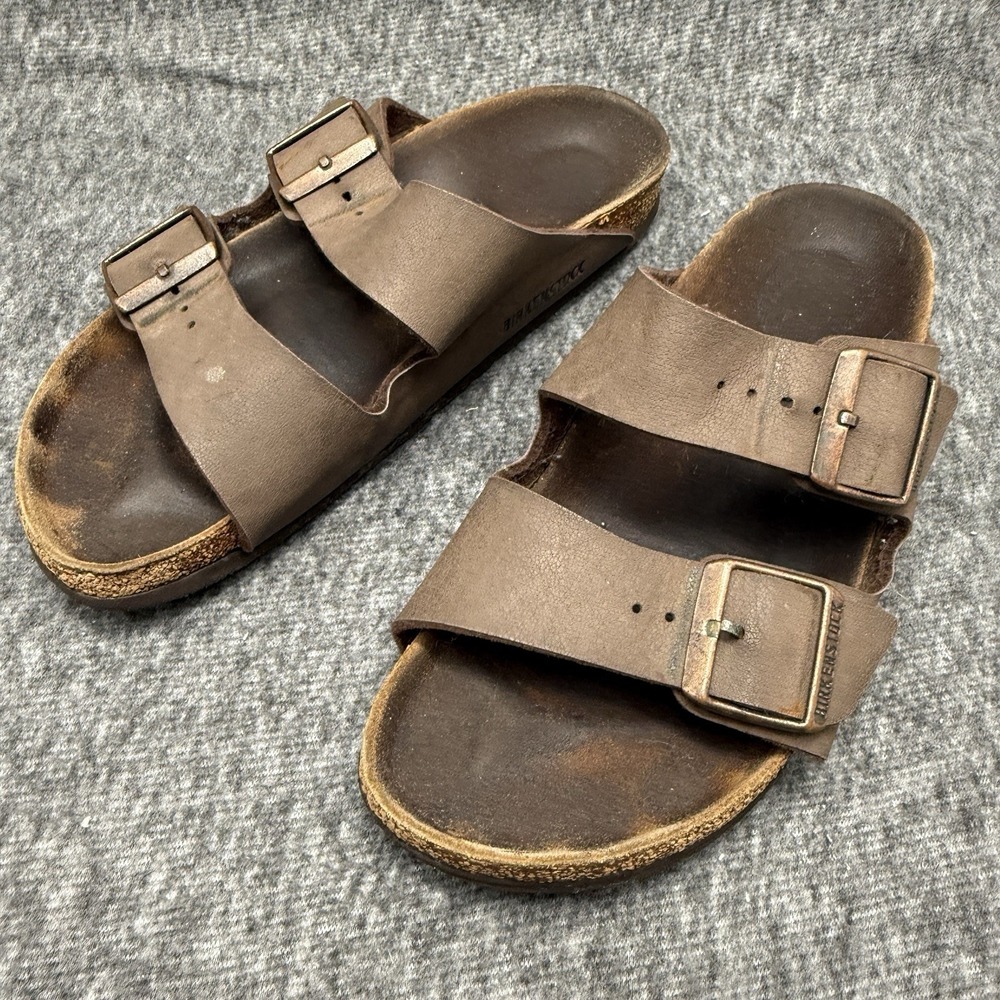 Birkenstock Arizona Size 38 Brown Habana Oiled Leather Two Strap Sandals Slides